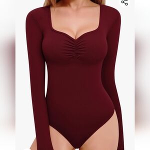 NWT MANGOPOP | Maroon Long Sleeve Bodysuit Women's Size XL
